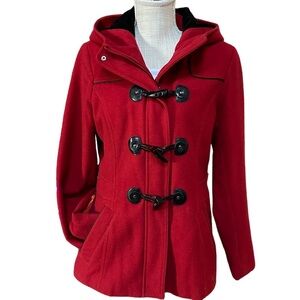 Fleet‎ Street Womens Red Wool Blend Winter Jacket With Hood Size M